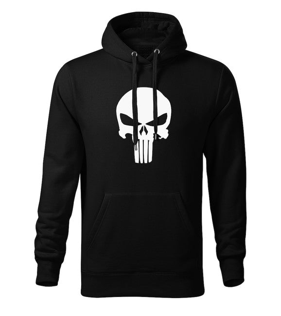 DRAGOWA Punisher felpa con cappuccio da uomo, nera 320g/m2