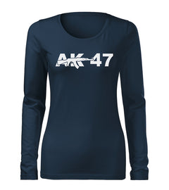 DRAGOWA Slim t-shirt a maniche lunghe da donna AK-47 160 g/m², blu scuro