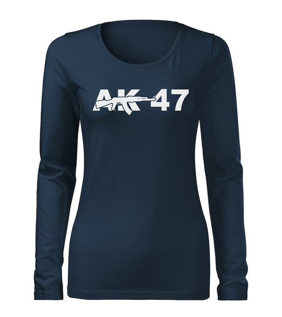 DRAGOWA Ak-47 slim t-shirt donna a maniche lunghe 160g/m2, blu scuro