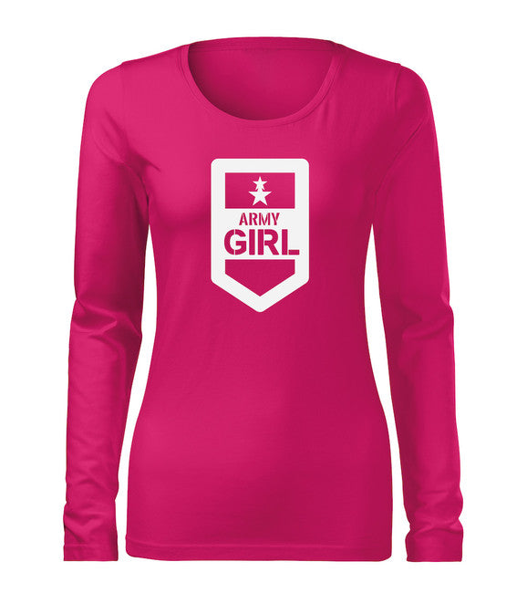 DRAGOWA Slim maglietta da donna a maniche lunghe army girl, rosa 160g/m2