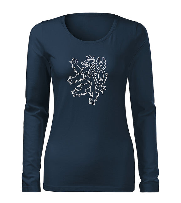 DRAGOWA Slim t-shirt donna manica lunga, blu scuro 160g/m2