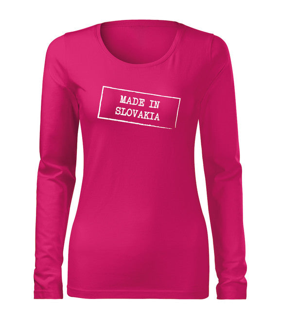 DRAGOWA Slim t-shirt a maniche lunghe da donna made in Slovacchia, rosa 160g/m2