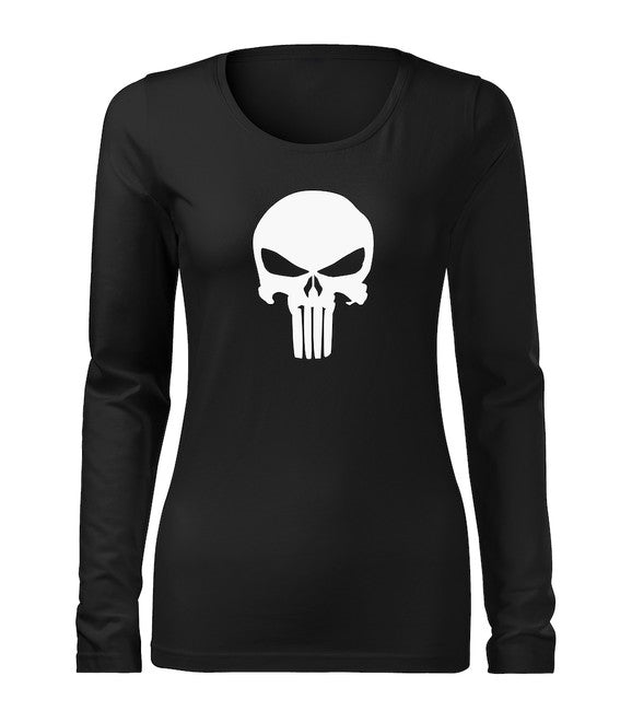 DRAGOWA Slim maglietta a maniche lunghe da donna punisher, nero 160g/m2