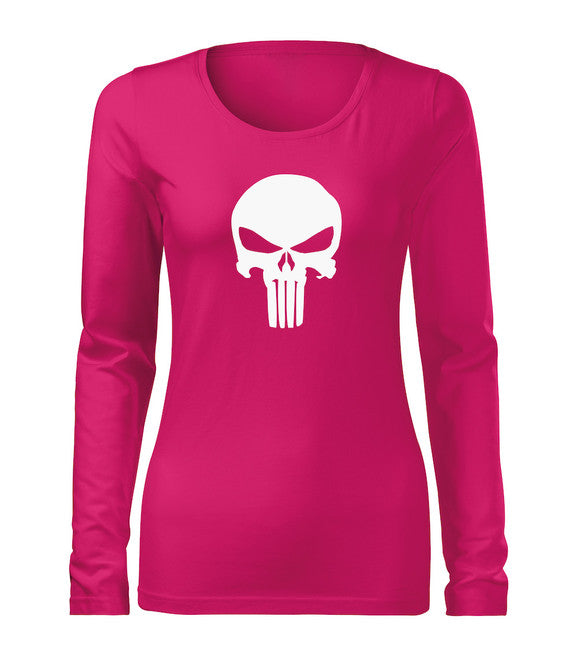 DRAGOWA Slim t-shirt manica lunga donna punisher, rosa 160g/m2
