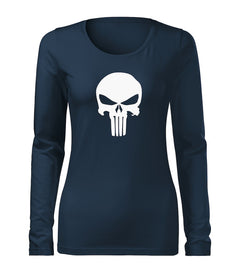 DRAGOWA Slim t-shirt a maniche lunghe da donna Punisher 160 g/m², blu scuro