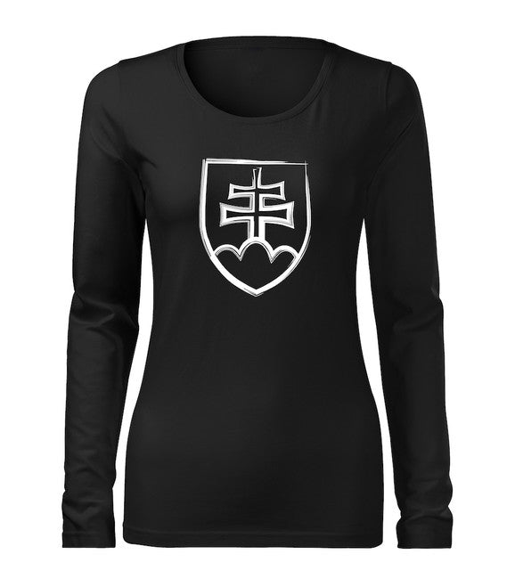 DRAGOWA Slim T-shirt da donna a maniche lunghe con emblema slovacco, nero 160g/m2