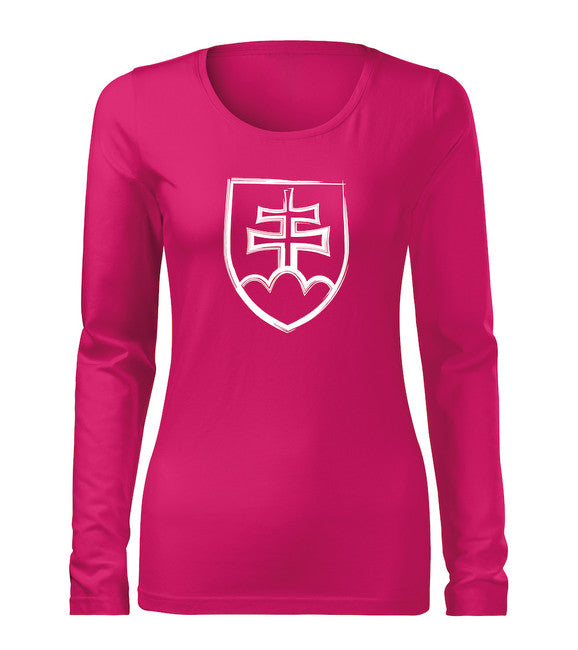 DRAGOWA Slim t-shirt da donna a maniche lunghe con emblema slovacco, rosa 160g/m2