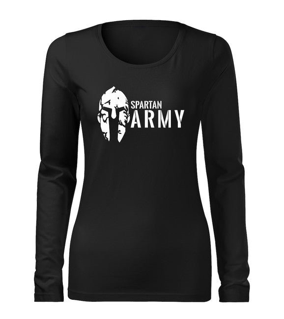 DRAGOWA Slim maglietta da donna a maniche lunghe spartan army, nero 160g/m2