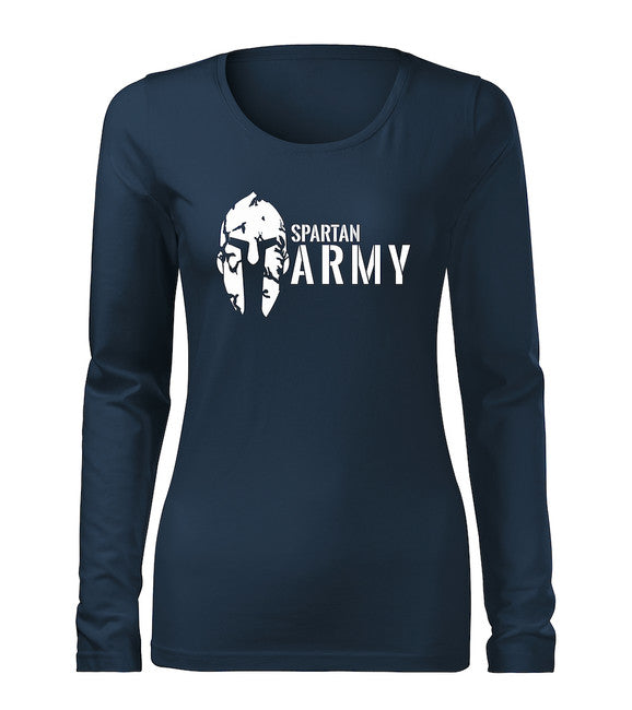 DRAGOWA Slim t-shirt donna manica lunga spartan army, blu scuro 160g/m2