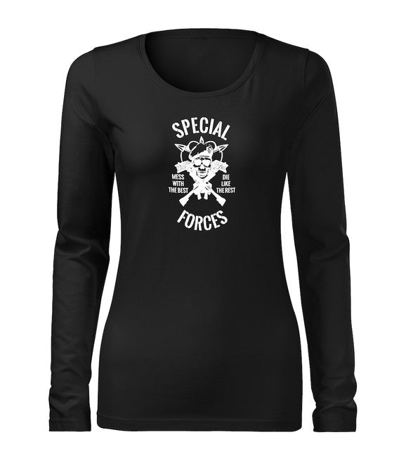 DRAGOWA Slim t-shirt donna a maniche lunghe forze speciali, nero 160g/m2