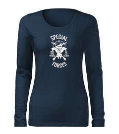DRAGOWA Slim t-shirt a maniche lunghe da donna special forces 160 g/m², blu scuro