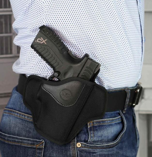 Falco Mayer OWB Glock 19 fondina da cintura aperta in nylon pancake, nera autentico