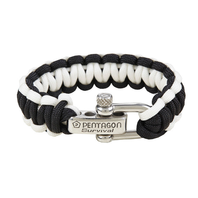 Pentagon braccialetto paracord fibbia in metallo, nero-bianco