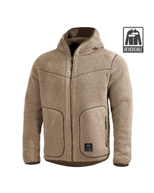 Pentagon Ianos Sherpa giacca in pile da uomo reversibile, kaki/verde