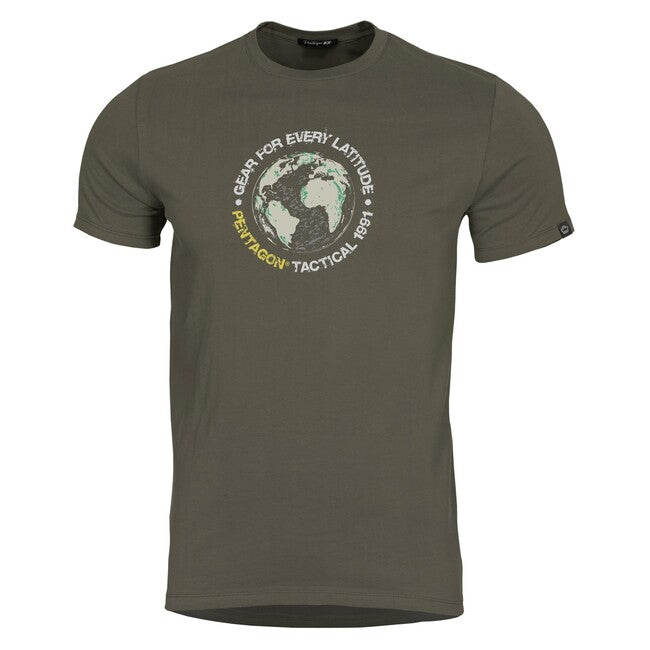 Pentagon Globe Maglietta da uomo a maniche corte, verde scuro