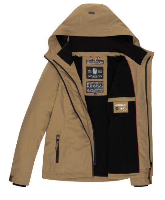 Marikoo ERDBEERE giacca transitoria da donna con cappuccio, taupe
