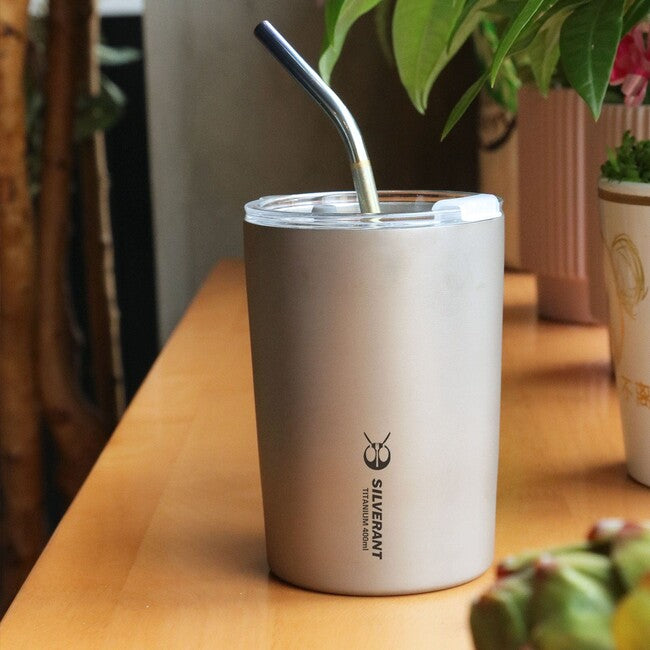 Silverant Tazza in titanio a doppia parete con cannuccia 400 ml