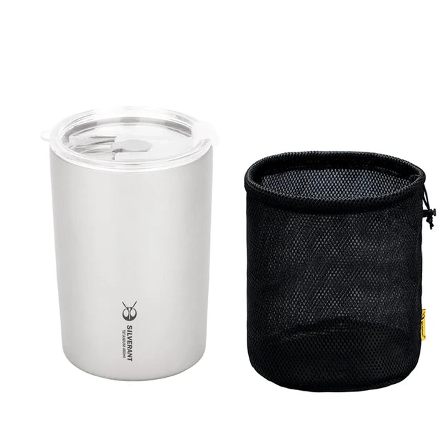 Silverant Tazza in titanio a doppia parete con cannuccia 400 ml