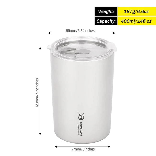 Silverant Tazza in titanio a doppia parete con cannuccia 400 ml