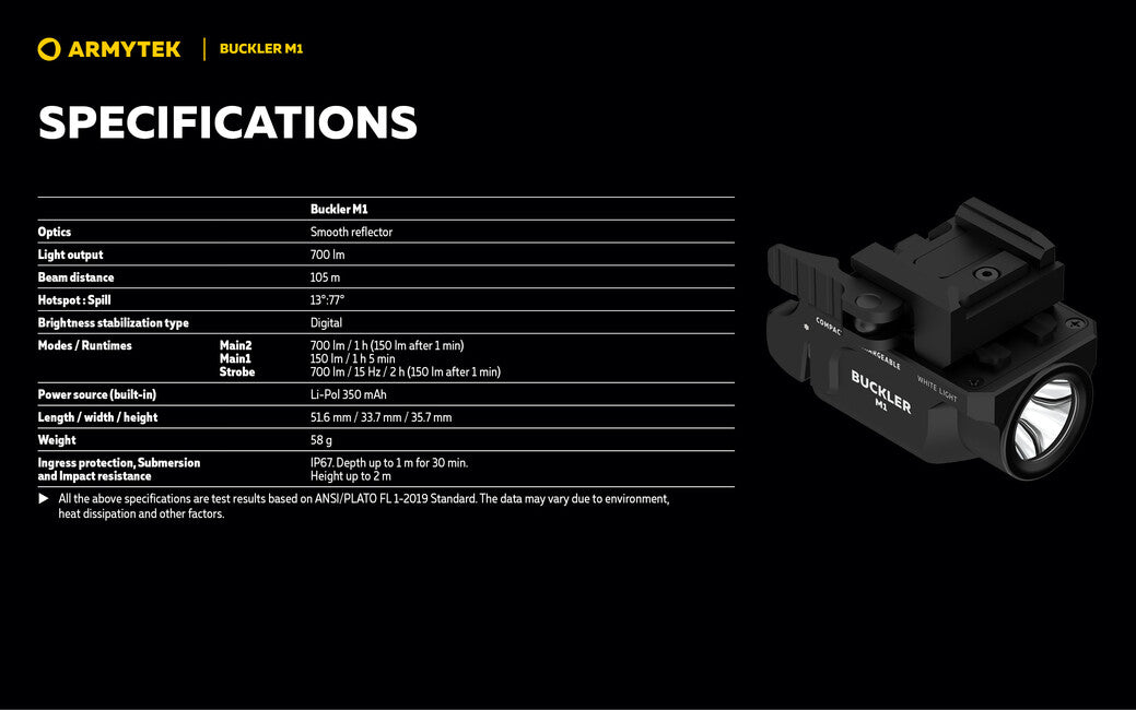 ArmyTek Buckler M1 luce per armi compatta e ricaricabile da 700 lm