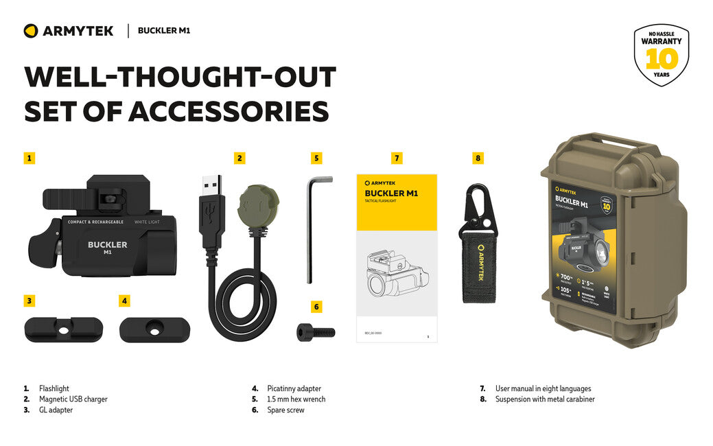 ArmyTek Buckler M1 luce per armi compatta e ricaricabile da 700 lm
