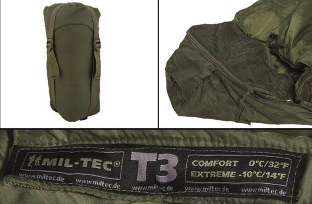 Mil-Tec Tactical T3 Sleeping Bag, Olive 0/-10°C