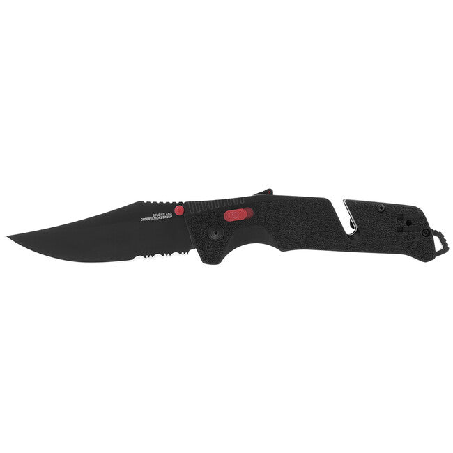 Sog Trident At coltello di chiusura, nero e rosso - parzialmente seghettato