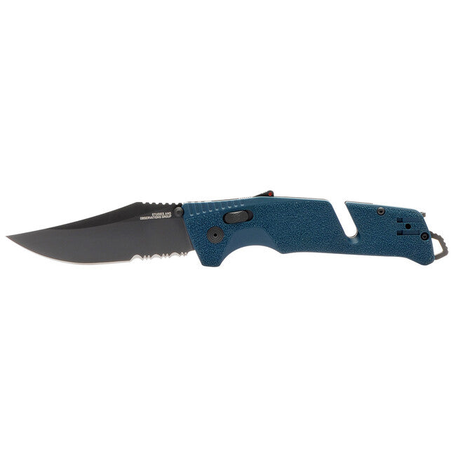 Sog Trident AT coltello di chiusura, blu uniforme - parzialmente seghettato