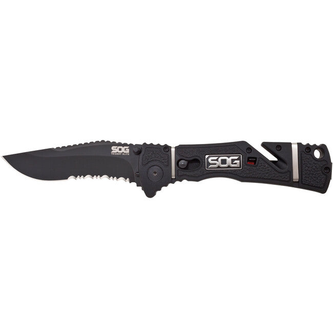Sog Trident Elite coltello da chiusura- part serr, nero tini