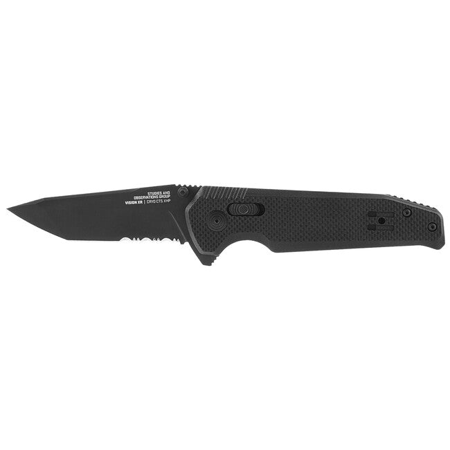 Sog Vision Xr coltello di chiusura, nero - parzialmente seghettato