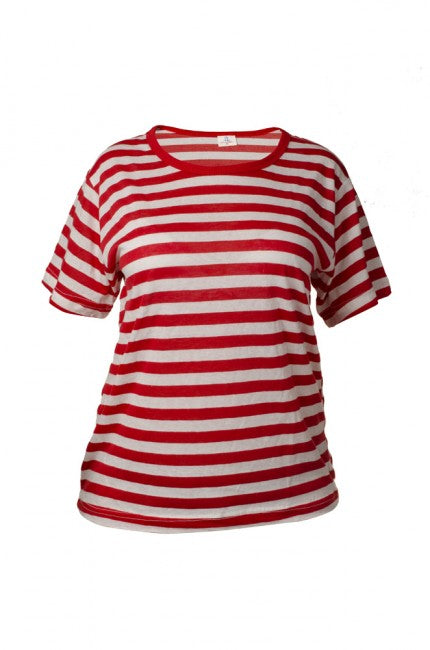 O&T Top corto da donna a righe, rosso