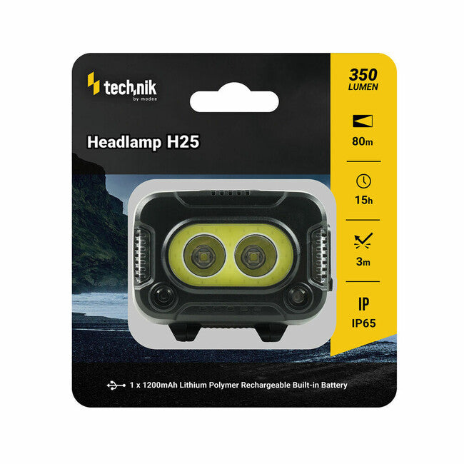 Technik Lampada frontale con gommatura, led cree xpg-2+led cob usb-c, luce rossa strobo