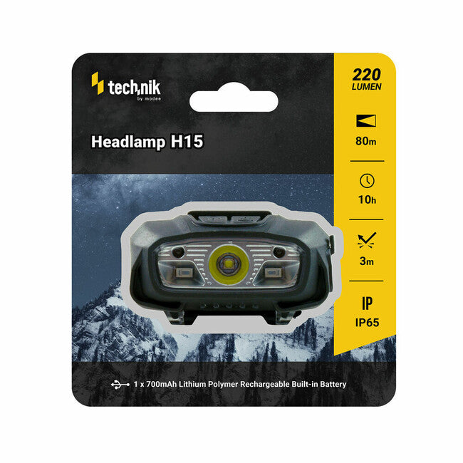 Technik LED XTE lampada frontale con rivestimento in gomma, usb-c luce rossa stroboscopica