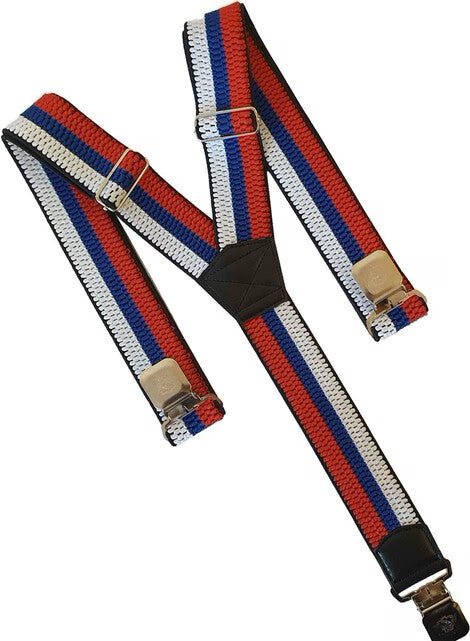 O&T Natur bretelle per pantaloni clip, bianco-blu-rosso