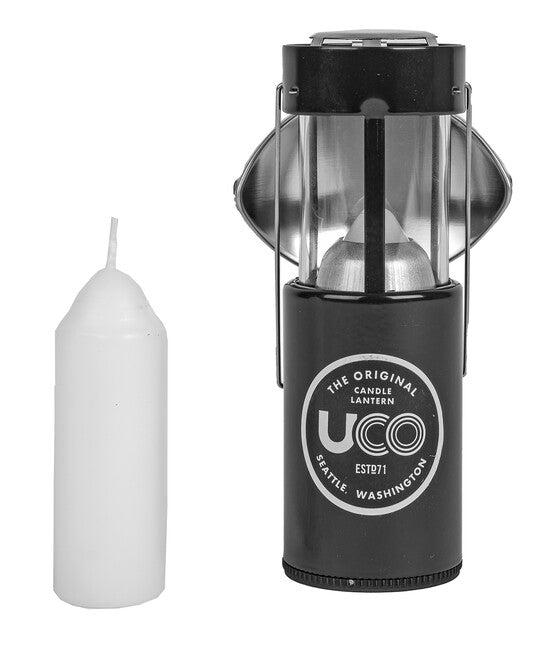UCO Set di lanterne a candela con riflettore e custodia in neoprene nero