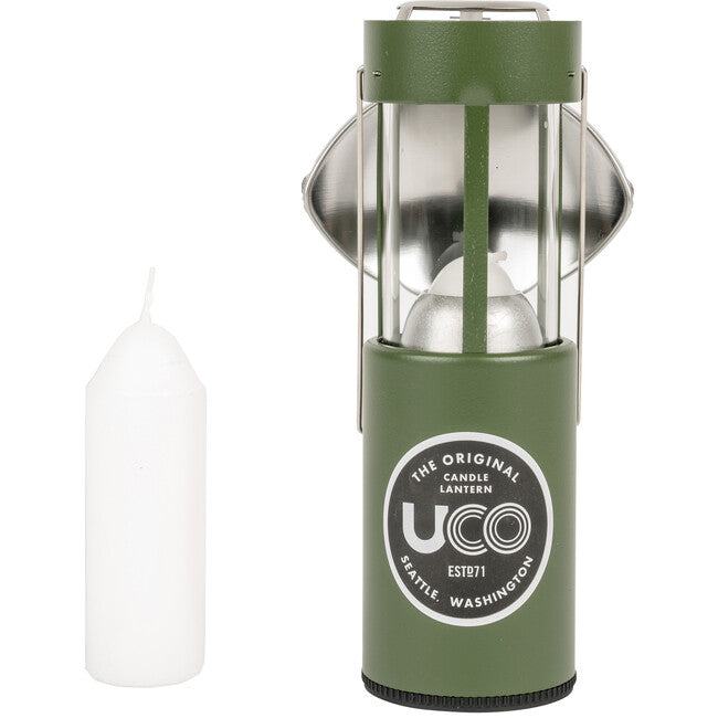 UCO Set di lanterne a candela con riflettore e custodia in neoprene oliva