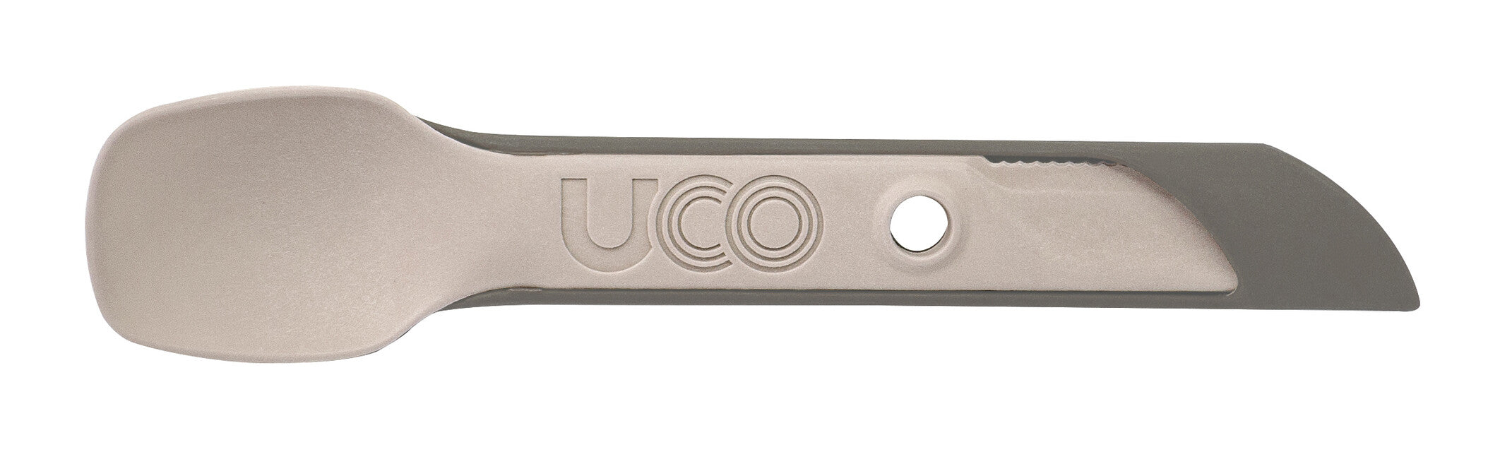 UCO Switch set di posate con occhiello per il fissaggio e supporto per forchetta Spork, sand