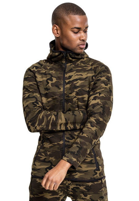 Urban Classics felpa con zip mimetica da uomo, mimetica legno