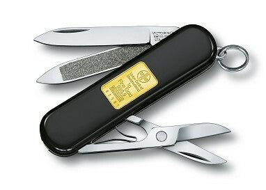 Victorinox Classic Gold Ingot coltello multifunzione 58 mm, nero, mattoncino d'oro, 7 funzioni