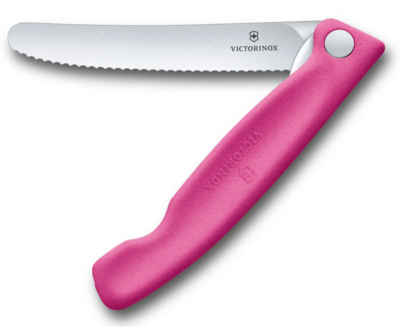Victorinox Coltello pieghevole per frutta e verdura - lama seghettata Swiss Classic, rosa