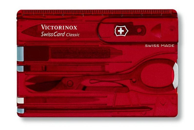 Victorinox SwissCard coltello tascabile 10 funzioni, rosso trasparente, blister