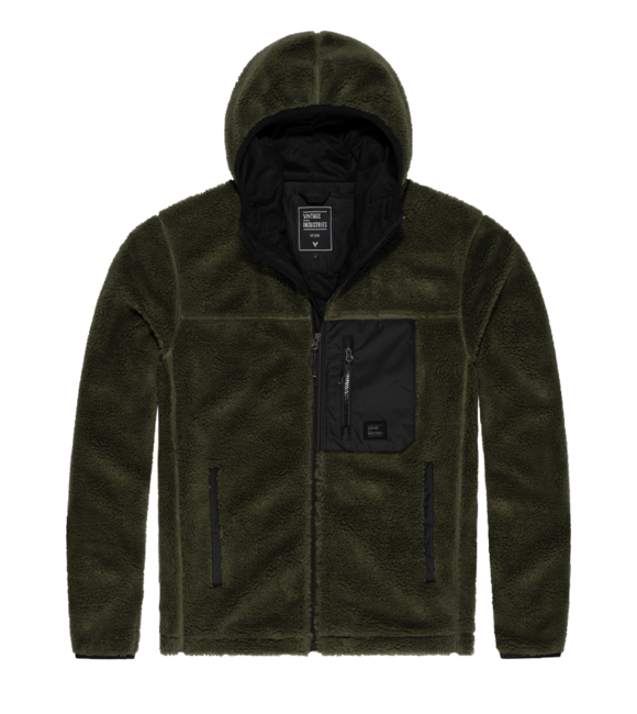 Vintage Industries Dustin felpa in pile sherpa foderata, oliva scuro