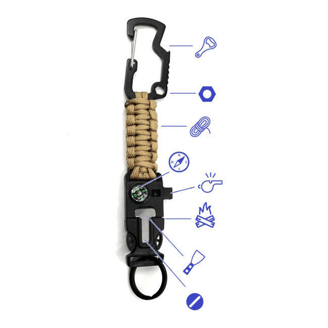 WARAGOD Laito portachiavi multifunzionale da sopravvivenza in paracord 8 in 1, coyote