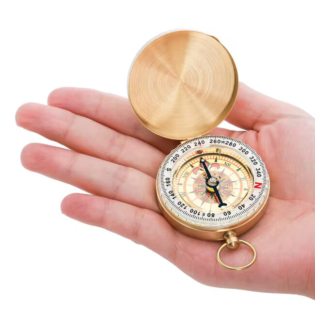 WARAGOD Pocket Brass Compass with Luminescence Sunrise, Gold