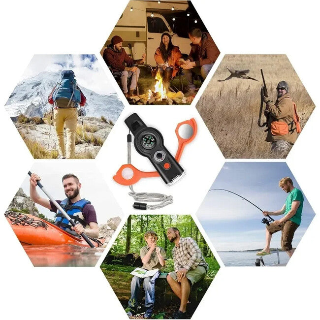 WARAGOD Multifunctional Emergency Whistle 7 in 1 Sonic, Orange