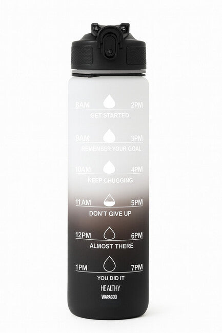 WARAGOD Hydrate bottiglia motivazionale per acqua 1000ml, nero/bianco