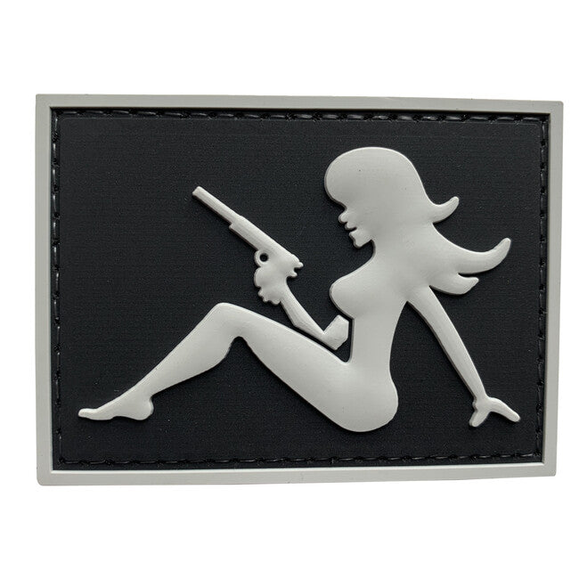WARAGOD Ragazza Patch 3D con pistola sulla mano destra 7x5cm, nero
