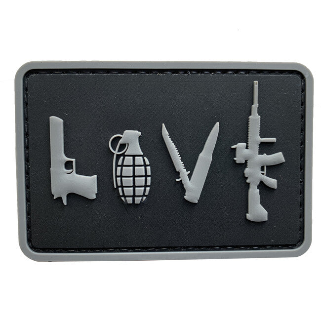 WARAGOD Toppa 3D LOVE-Pistola Granata Coltello Fucile 7,5x5cm, nero