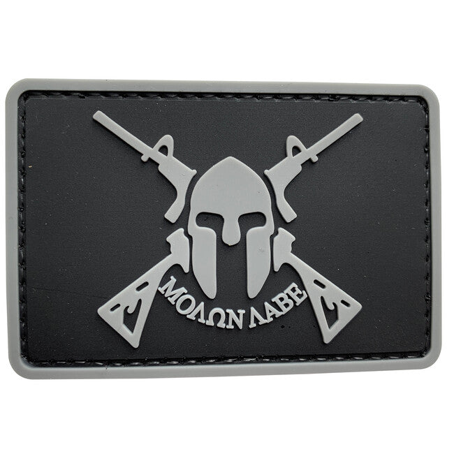 WARAGOD Spartan Toppa 3D Molon Labe con due fucili 7,5x5cm , nero