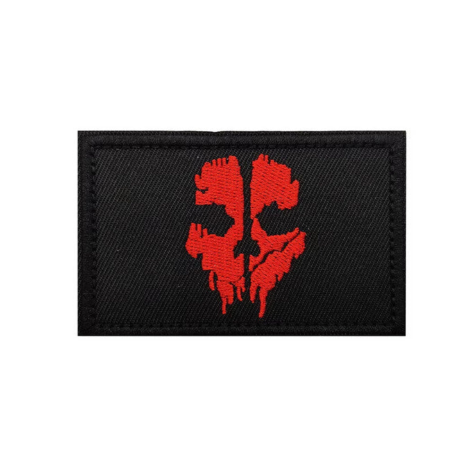 WARAGOD Maschera fantasma Call of Duty con patch ricamata, nera e rossa